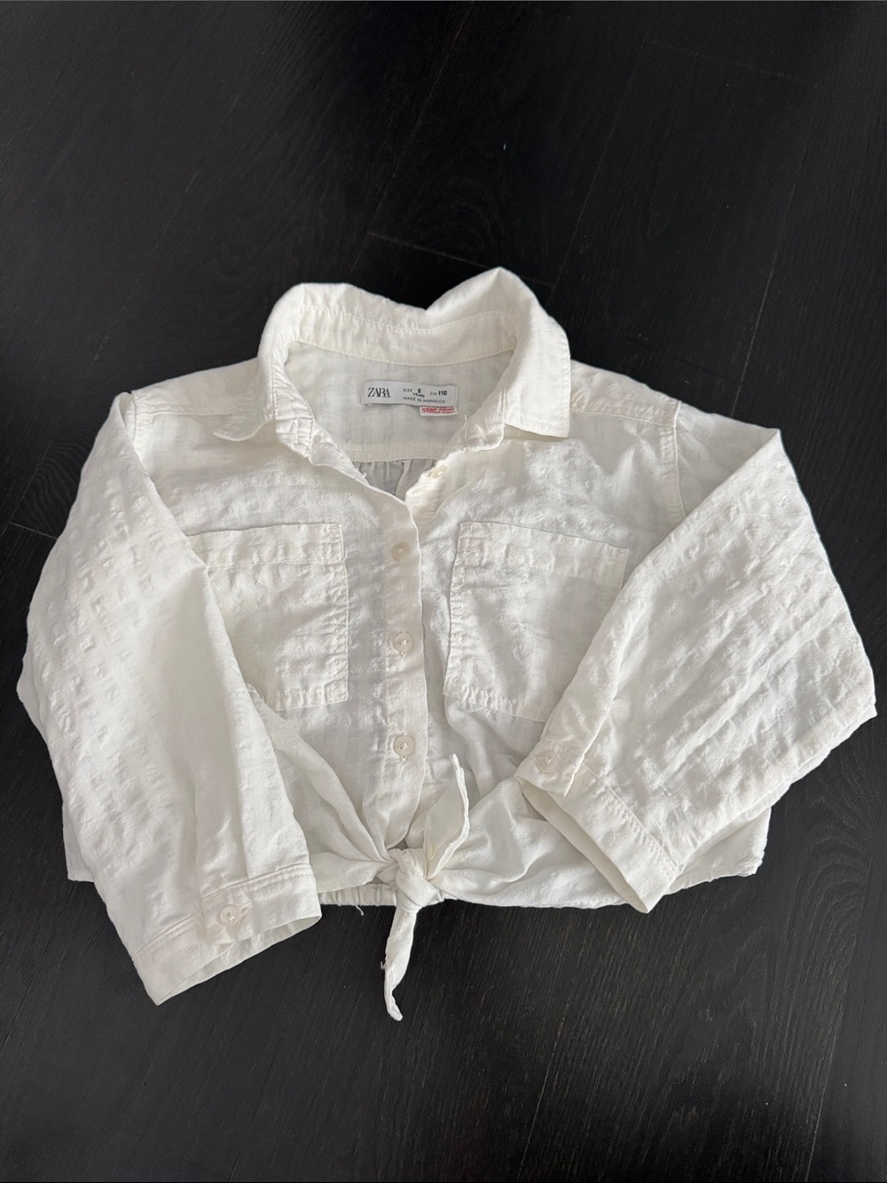 Zara White Tie-Front Button-Up Shirt
